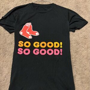 Black Graphic Tee with Red and Pink Accents